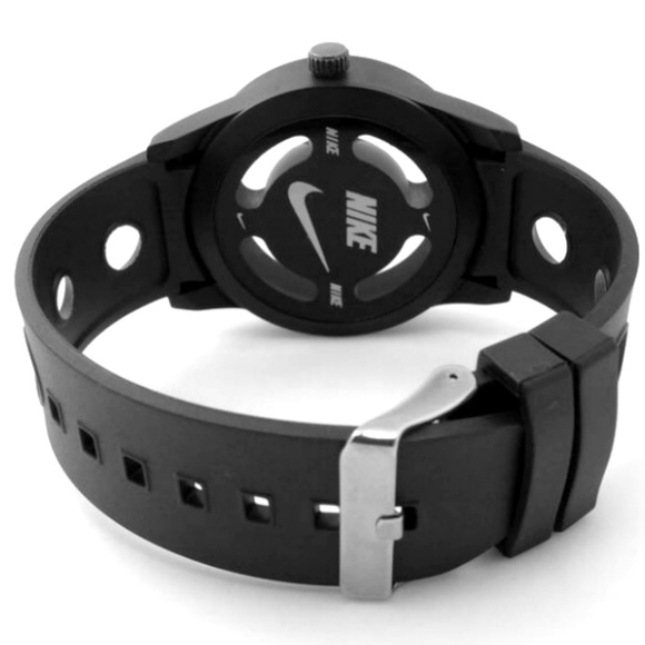 Nike Swoosh Watch Sport Silicone Band Black Strap Black Face Dial Wristwatch - Picture 11 of 13